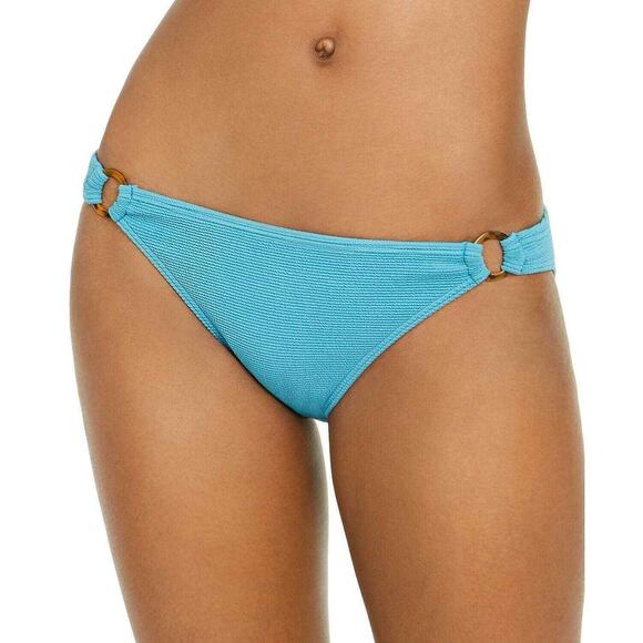 Roxy Full Bottom Solid BLUE Ridded Casual Mood O-Ring Bikini Swim Bottom Large - Picture 3 of 3